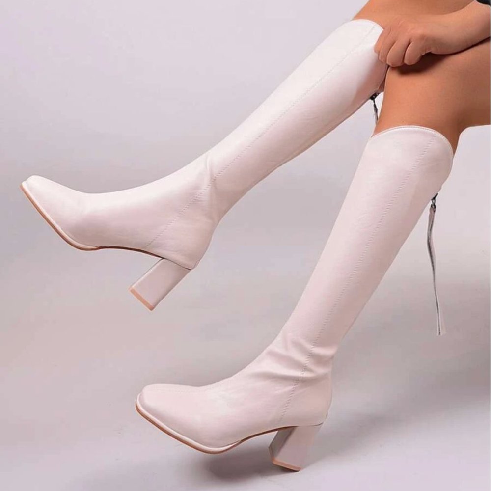 Back Zipper Chunky Knee High Boots
